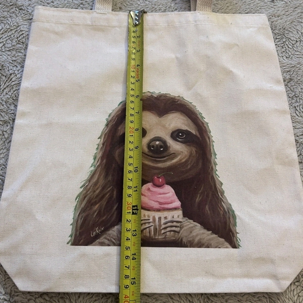 Canvas Sloth with Cake Tote Bag Shoulder Bag - Picture 4 of 6